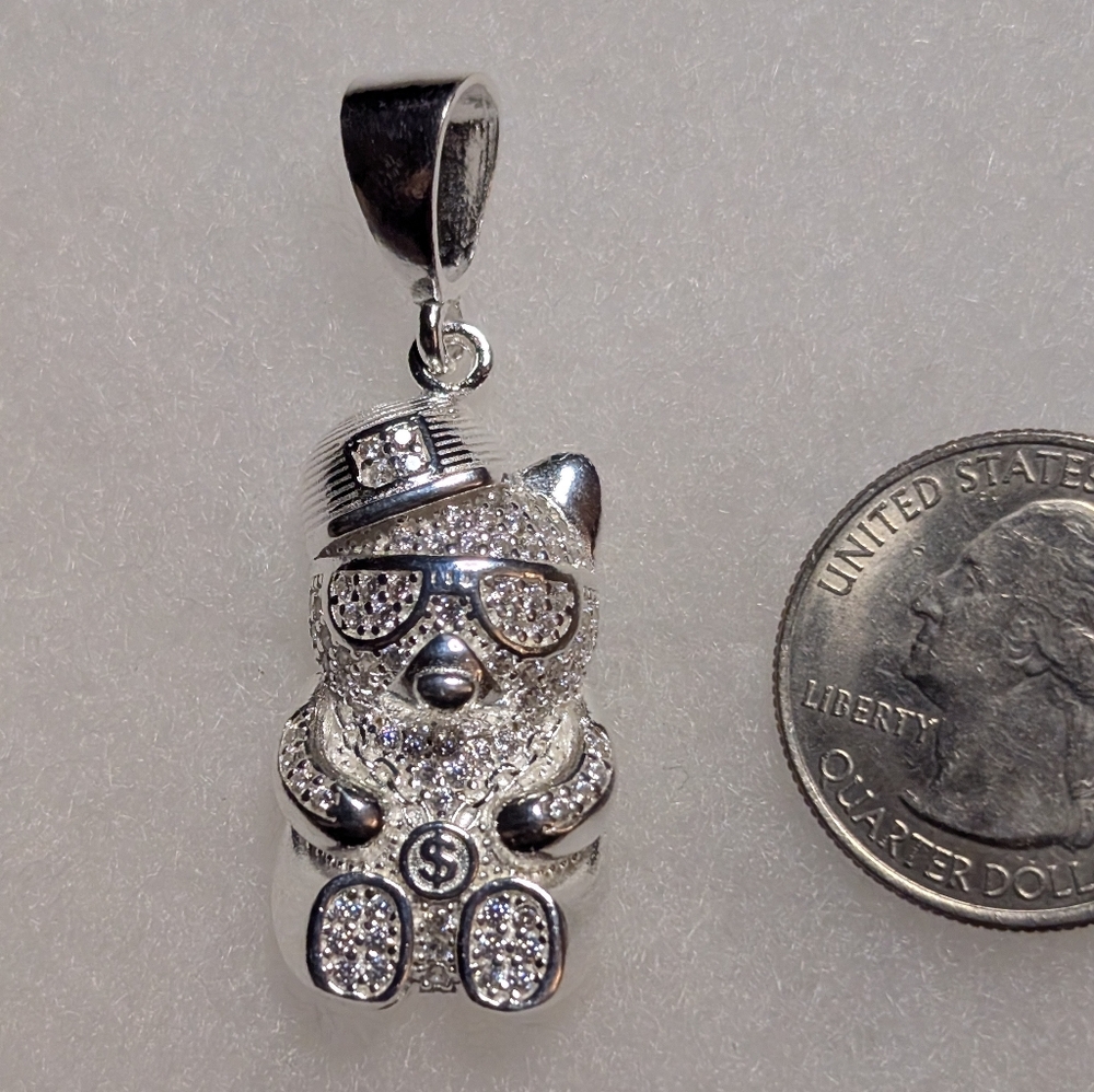925 Sterling Silver Bear Pendant with Hat and Glasses - Picture 2 of 4